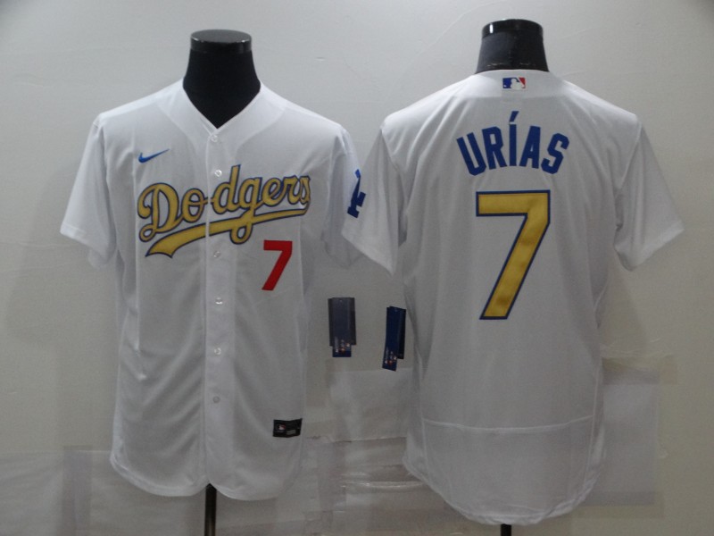 Men's Los Angeles Dodgers #7 Julio Urias White Gold 2021 Stitched Jersey